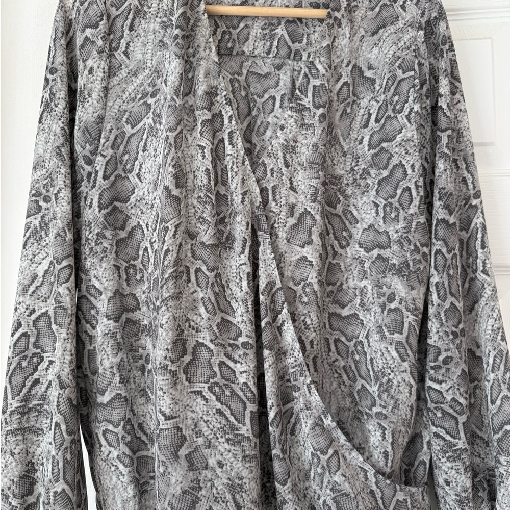 Gray Snake Print Wrap Top